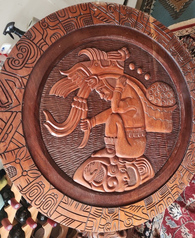 Vintage Hand Carved Wooden Coffee Table W/3 Handcarved Legs/Feet, Made Belize