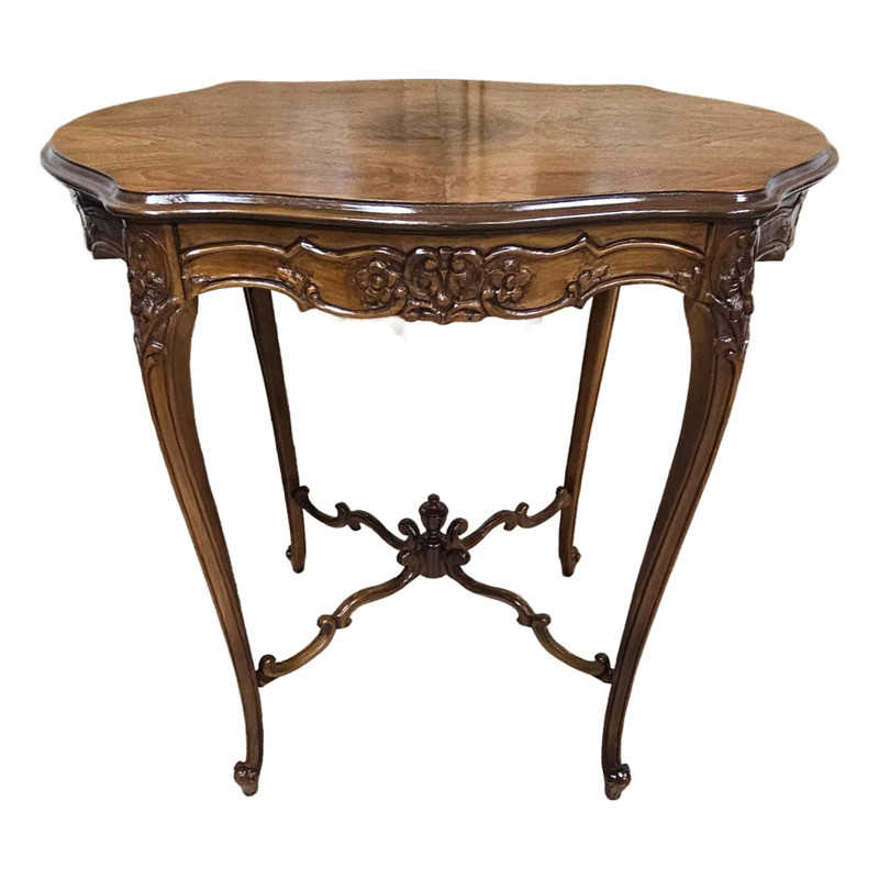 Vintage Rococo Revival Walnut Accent Table – Cabriole Legs – Signed & Stamped