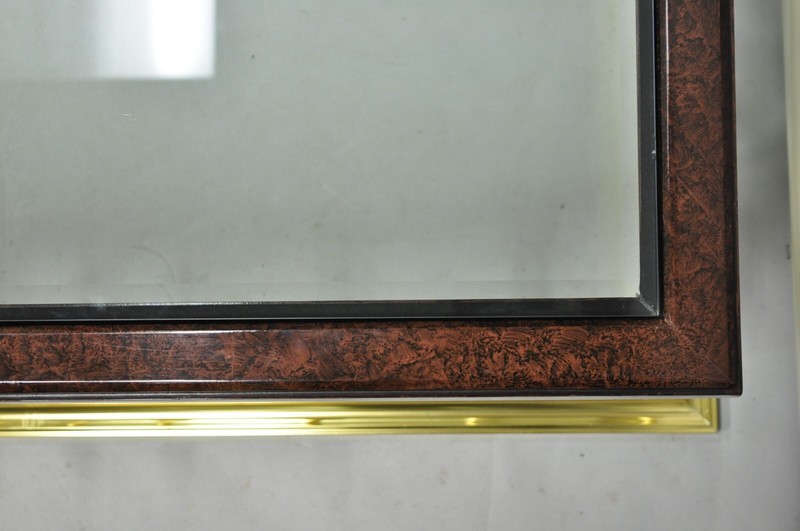 Vintage Erwin Lambeth Burl Walnut Brass Fireplace Fender 42" Square Coffee Table gallery