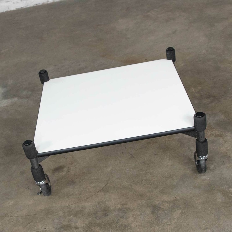 Post-Modern White Laminate & Metal Low Coffee Table or End Table on Casters gallery