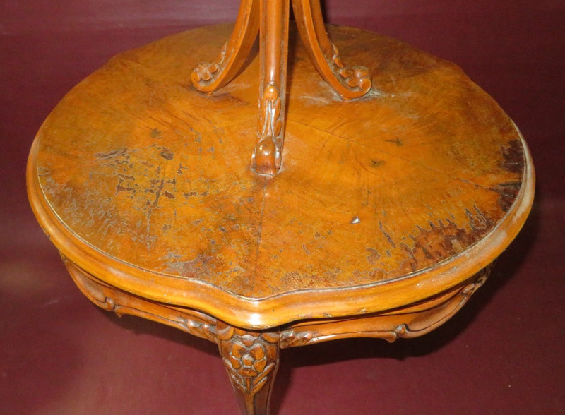 Antique 28.5" Tall American Burled Walnut Two-Tiered Occasional Table c. 1930 gallery
