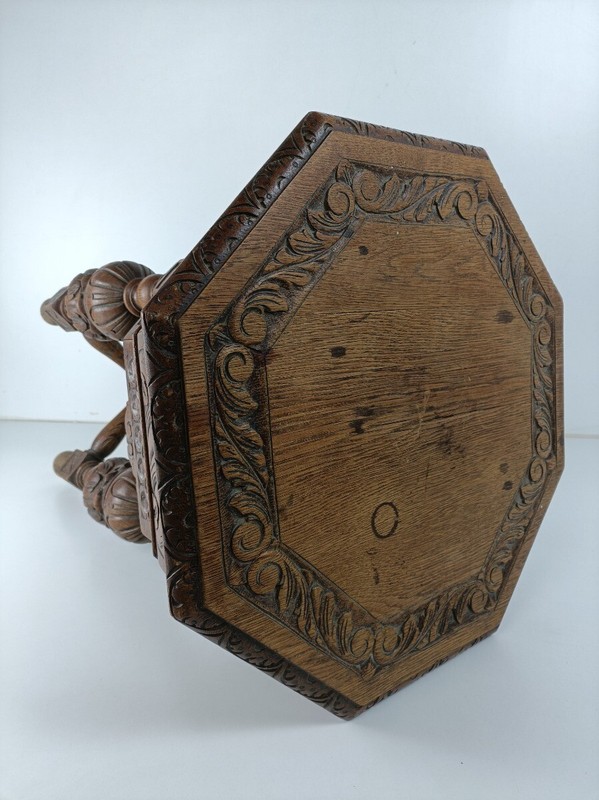 Exquisite Side Table Antique 19th century octagonal Hand Carved Ornate wood gallery