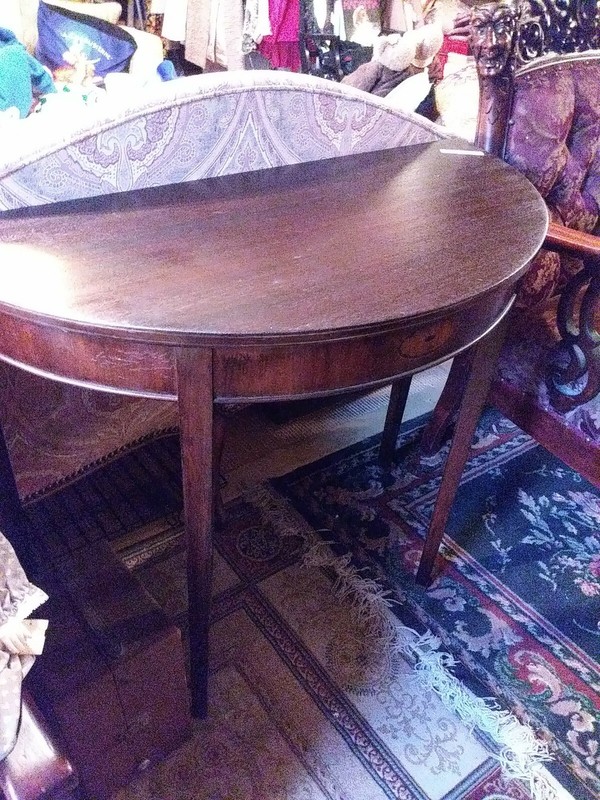 Cmc Federal Half Moon Mahogany Table inlay design 30 h x 16 x 34 across back gallery