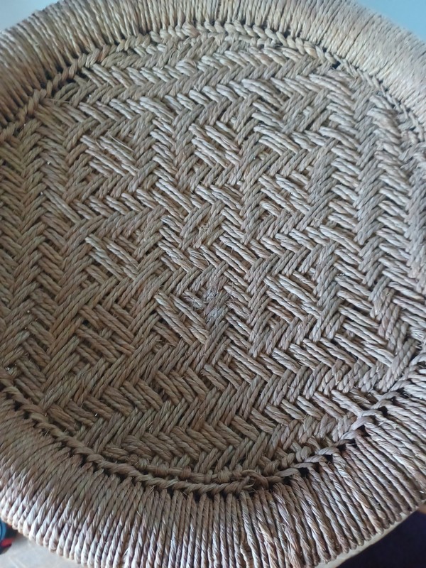 Vintage Table Ottoman Stool Cane Woven Boho Mid Century 15" gallery