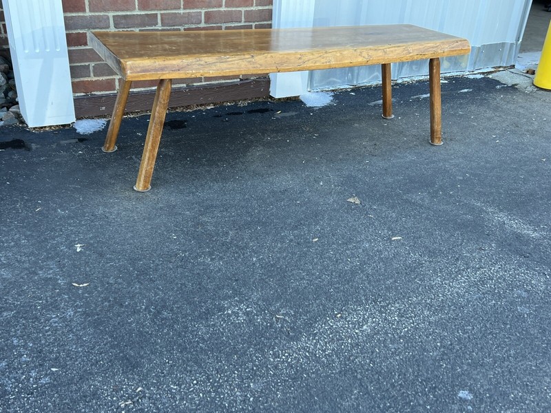 Rustic Coffee Table With Peg Legs Mid Century Modern Solid Wood 57” Long Narrow