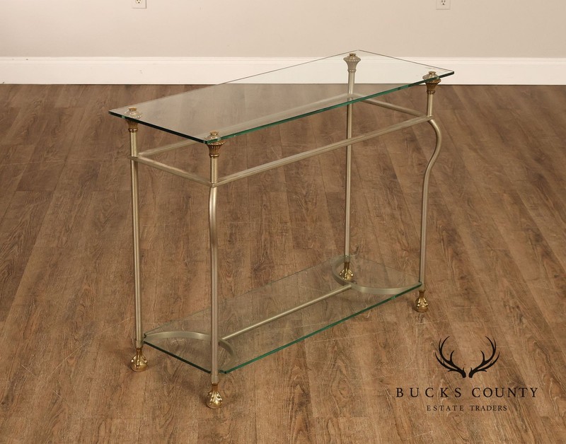 Directoire Style Italian Brass Steel And Glass Two Tier Console Table gallery