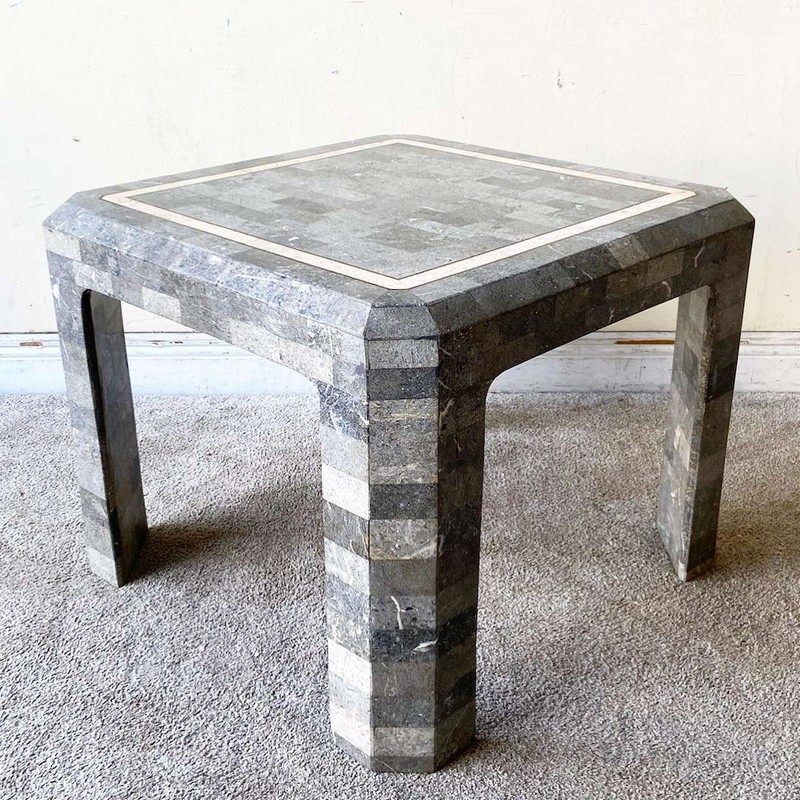 Postmodern Charcoal Tessellated Stone Side Table