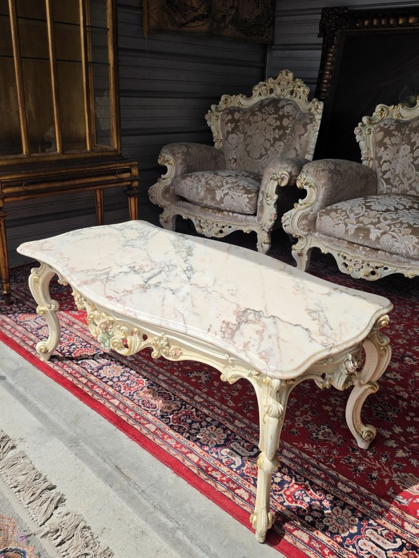 Vintage Italian Silik Style Hand Painted Coffee Table- Marble Top gallery