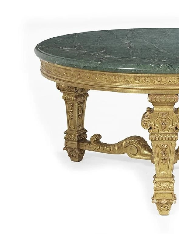 Table, Italian Giltwood, Green Marble-Top Center Table, Vintage, 1900s, 20th C. gallery