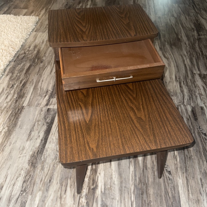 Vintage End Table Drawer 2 Tier Mid Century Modern Retro Brown Formica Read gallery
