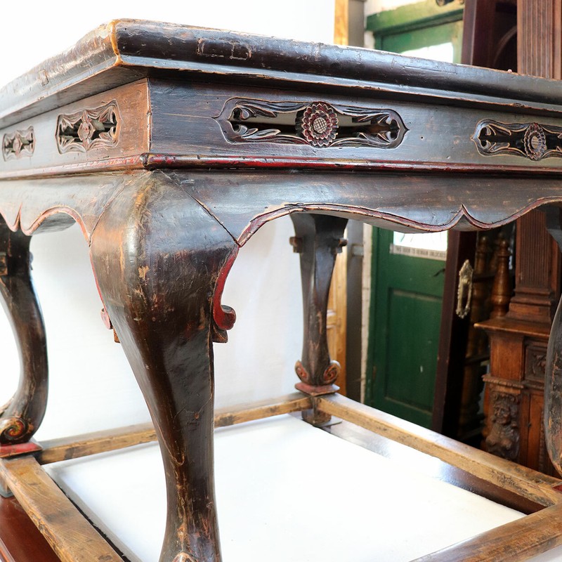 Antique Chinese Qing Red & Black Lacquered Elm Square Center Table 18th century gallery