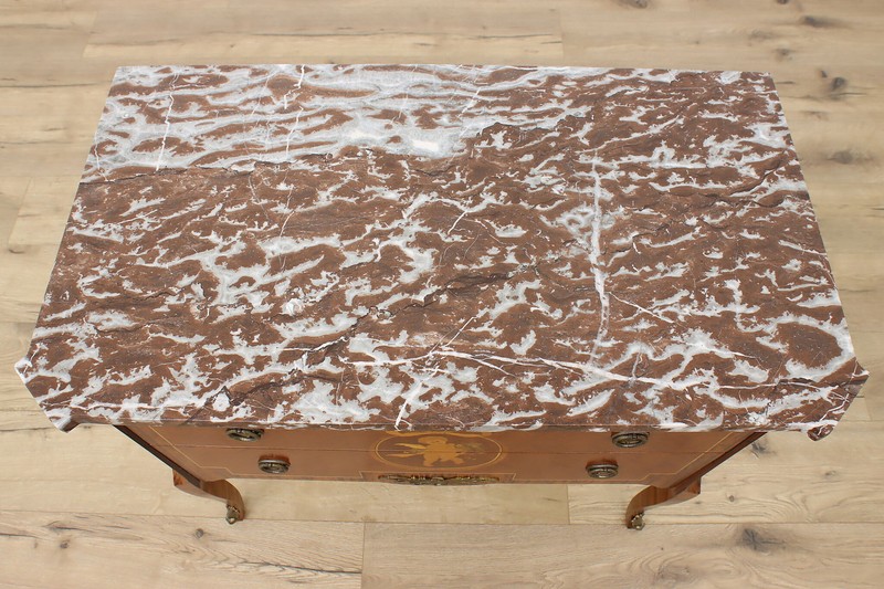 French Vintage Mahogany & Marble Console or Chest, Cherub #49944 gallery
