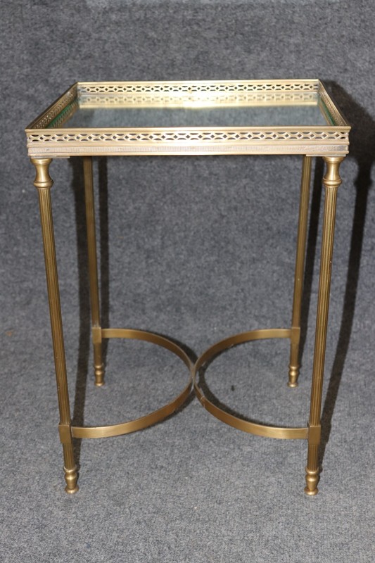 Pair 1960's Maison Jansen Style Mirrored Top & Brass End Tables gallery