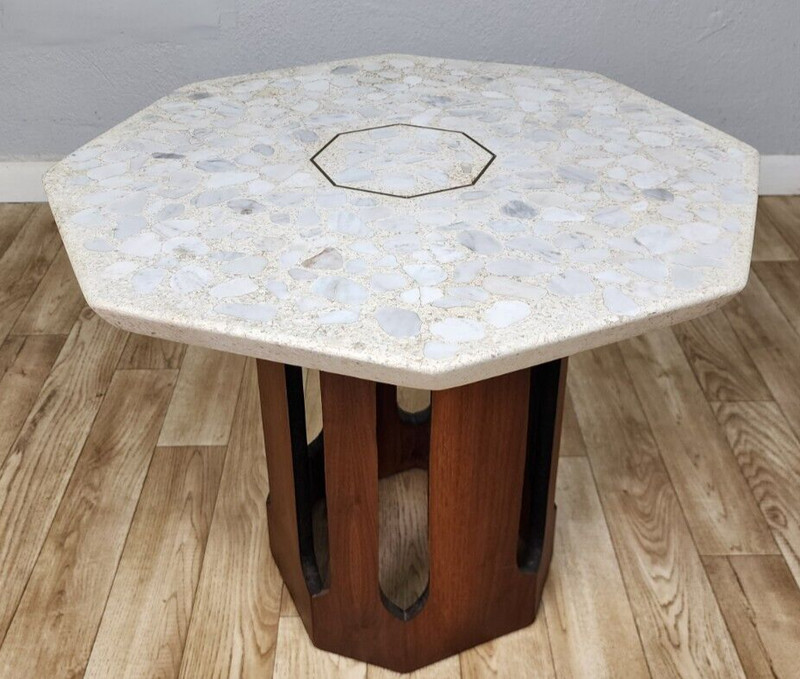 Vintage Mid Century Modern Inlaid Travertine Occasional Table Harvey Probber