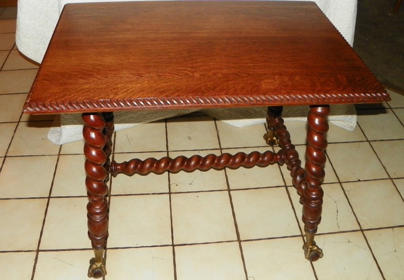 Solid Quartersawn Oak Barley Twist Merklen Carved Center/Parlor Table (PRT6)