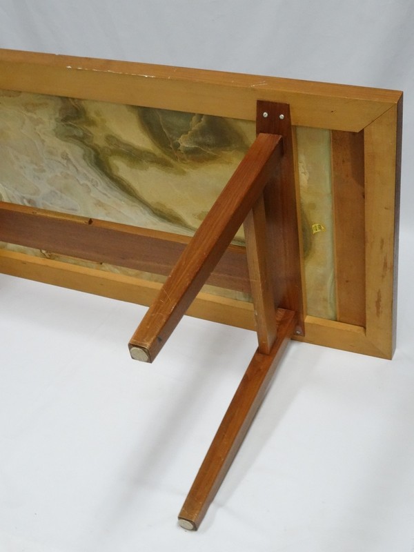 STRIKING MID CENTURY MODERN COFFEE TABLE with ONYX MARBLE INSET TOP gallery