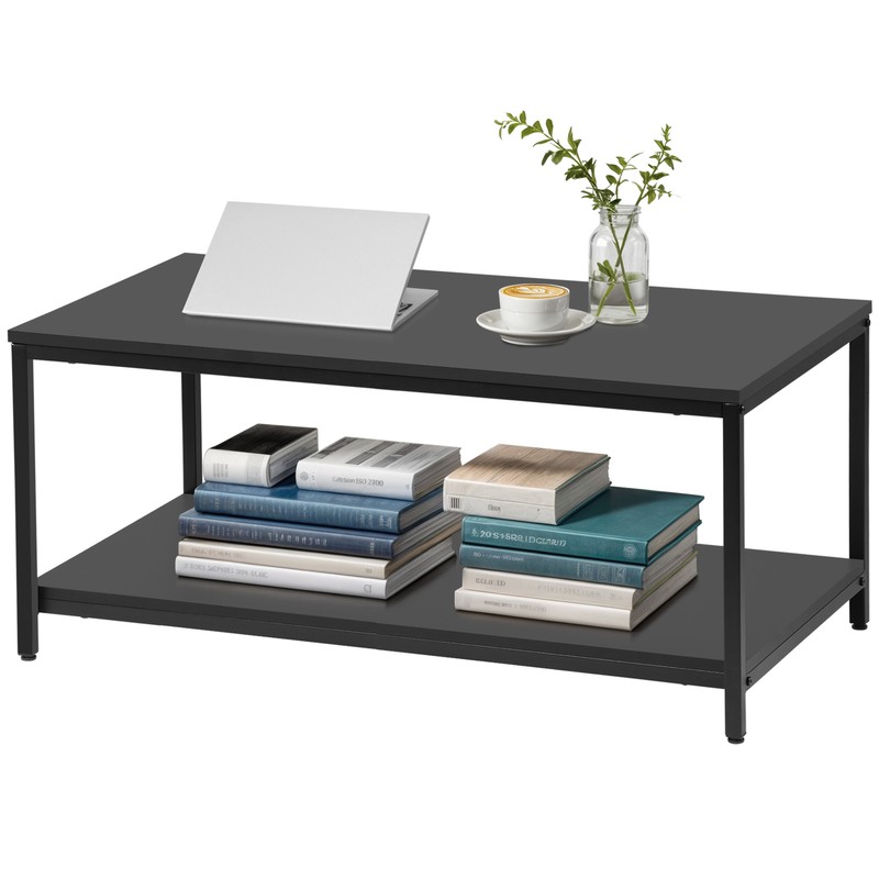 2-Tier Coffee Table for Living Room Farmhouse Style Center Table w/Storage Shelf