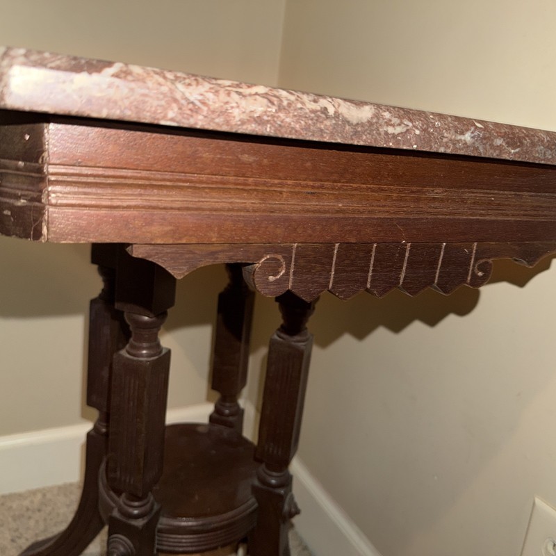 Antique Wood Eastlake Pedestal Table with Maroon Marble Top gallery