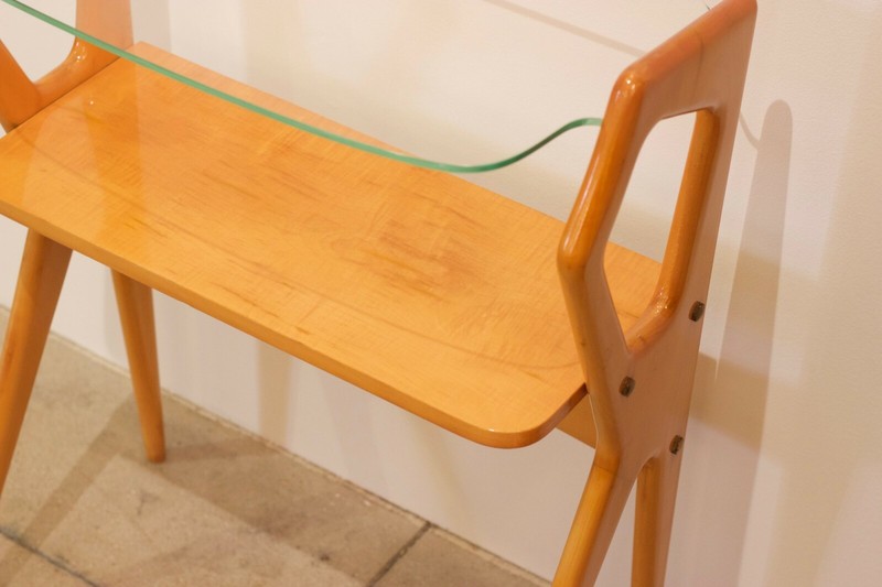 Glass Top Light Wood Tone Small Side Table by Cesare Lacca, Italy, 1955 gallery