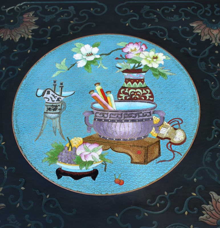 Vintage Asian Cocktail Table w/Cloisonné Panels gallery
