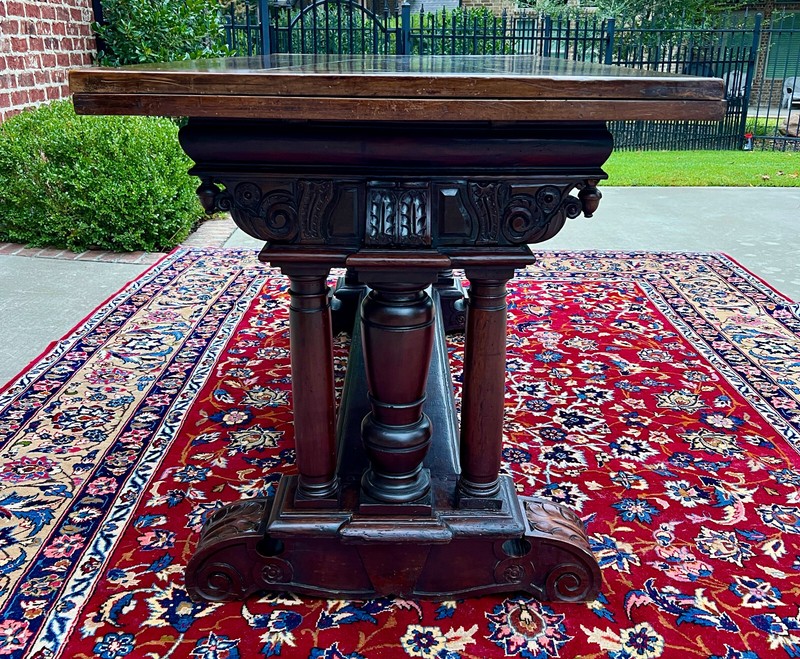 Antique French Dining Table Draw Leaf Altar Table Carved Oak SUPERB Mid-19th C gallery