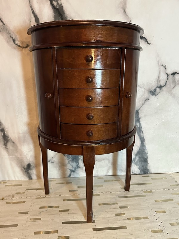 French Louis XVI Style Half Moon Flip Top Side Jewelry Cabinet Table Vintage