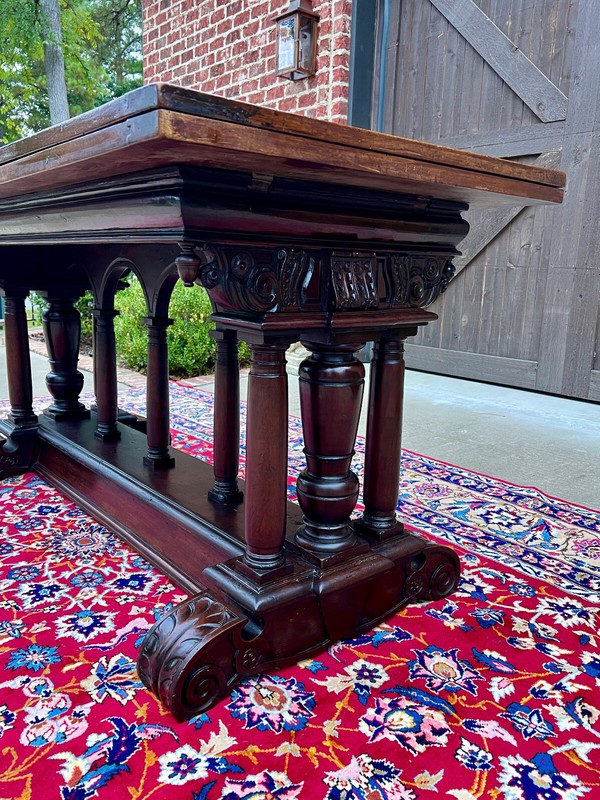 Antique French Dining Table Draw Leaf Altar Table Carved Oak SUPERB Mid-19th C gallery