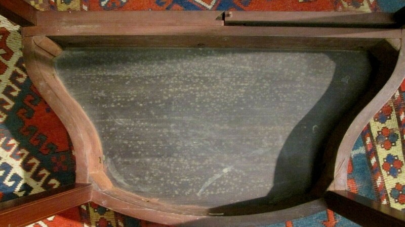 ANTIQUE AMERICAN FEDERAL CARD TABLE W/FIGURED PANELS UNUSUAL FORM CIRCA 1800 gallery