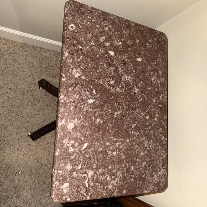 Antique Wood Eastlake Pedestal Table with Maroon Marble Top gallery