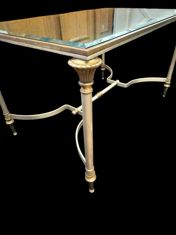 Hollywood Regency Manor Of Maison Jansen Beveled Glass Table Steel & Brass Italy gallery