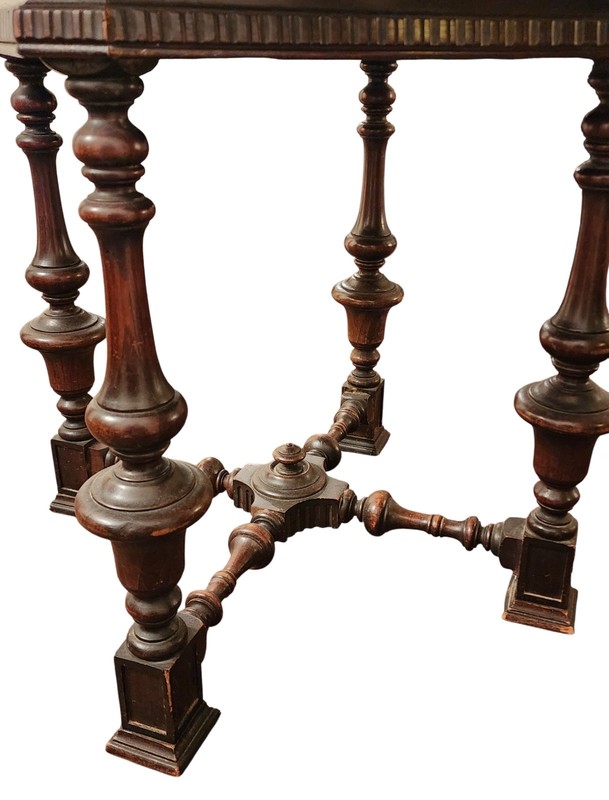 Antique Victorian Eastlake Walnut Octagonal Parlor / Center Table w/ Turned Legs gallery