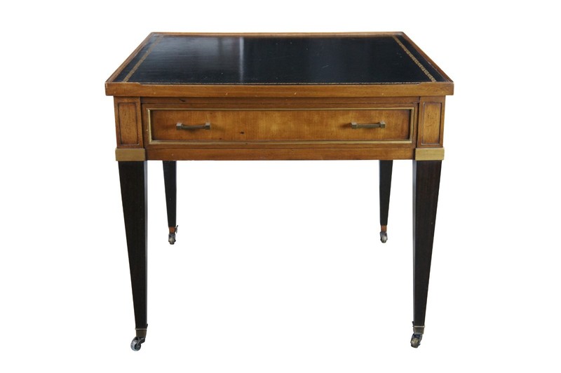 Vintage French Louis XVI Style Mahogany Ebonized Tooled Leather Top Side Table