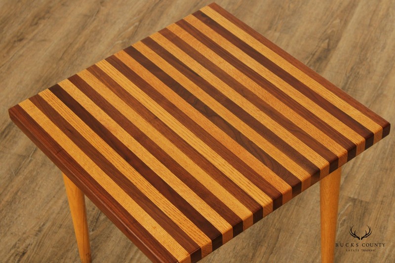 Mid Century Modern Oak and Walnut Square Butcher Block Side Table gallery