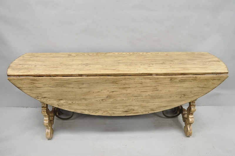 French Country Style Oval Drop Leaf Farmhouse Pine Woodgrain Dining Room Table gallery