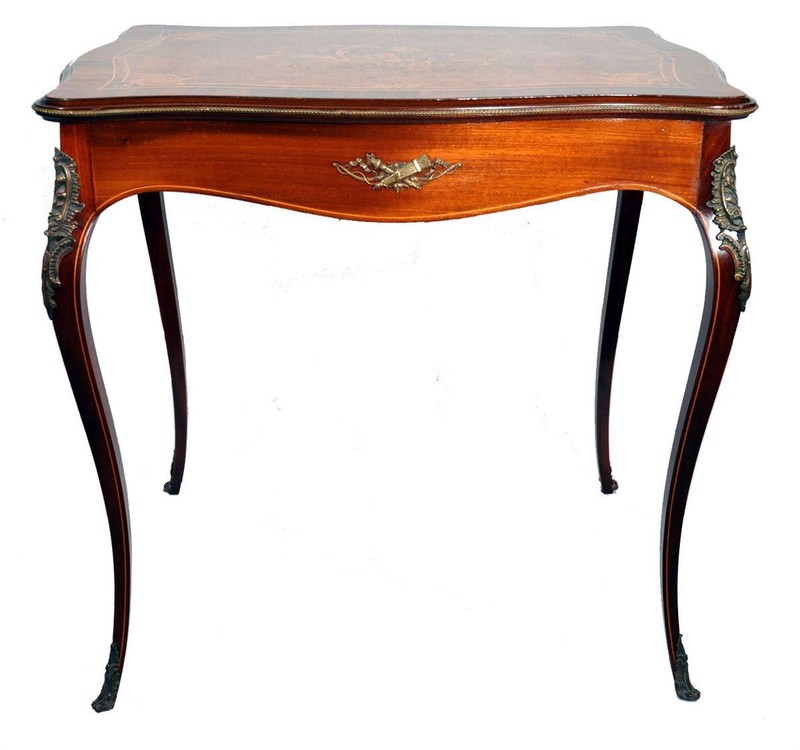 French Louis XV Style Inlaid Burl, Kingwood, Rosewood Marquetry Parlor Table