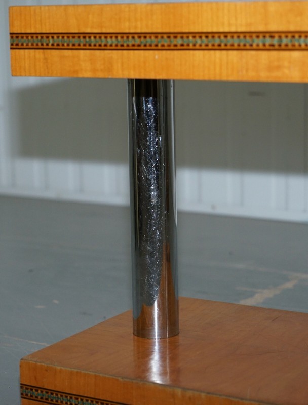 PAIR OF MID CENTURY MODERN CHROME PLATED & SATINWOOD SIDE END WINE LAMP TABLES gallery
