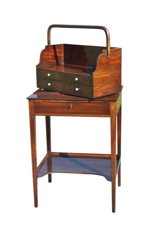Antique George III Mahogany Inlaid Side Table with Portable Sewing Work Section gallery