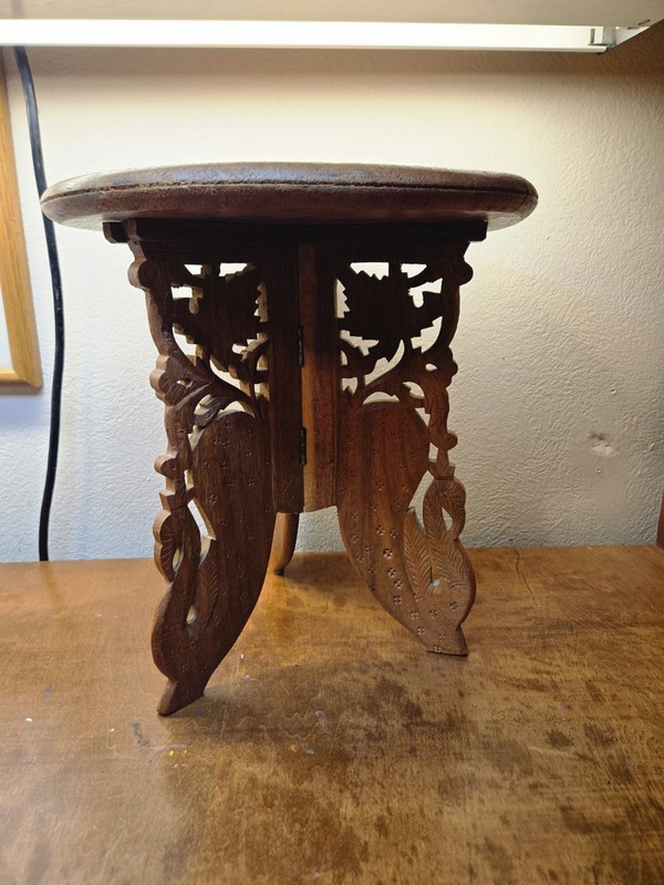 Vintage Hand Carved Folding Side Table/ Plant Stand gallery