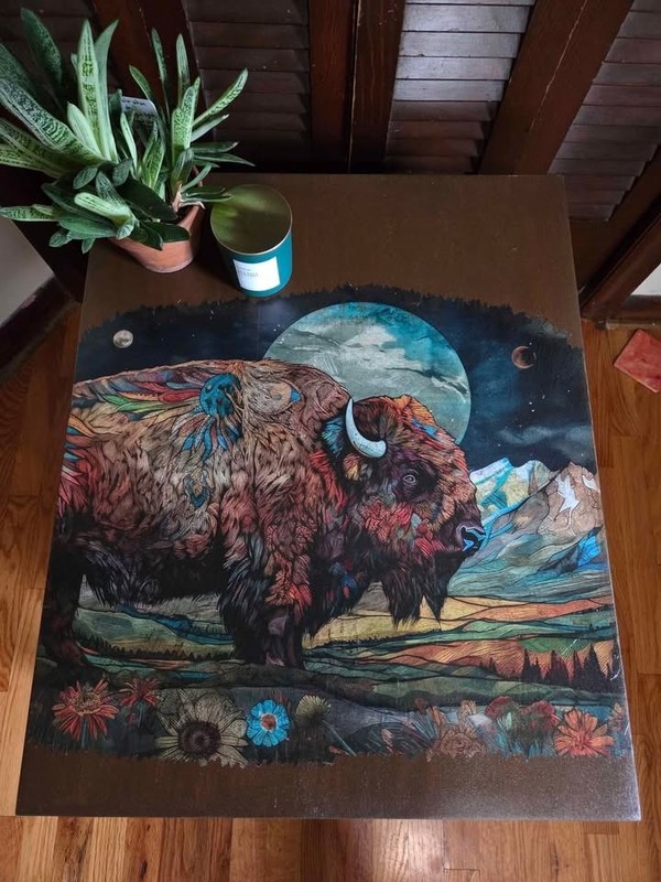 Refurnished Broyhill Premier end table. Custom painted. Decoupage bison graphic. gallery