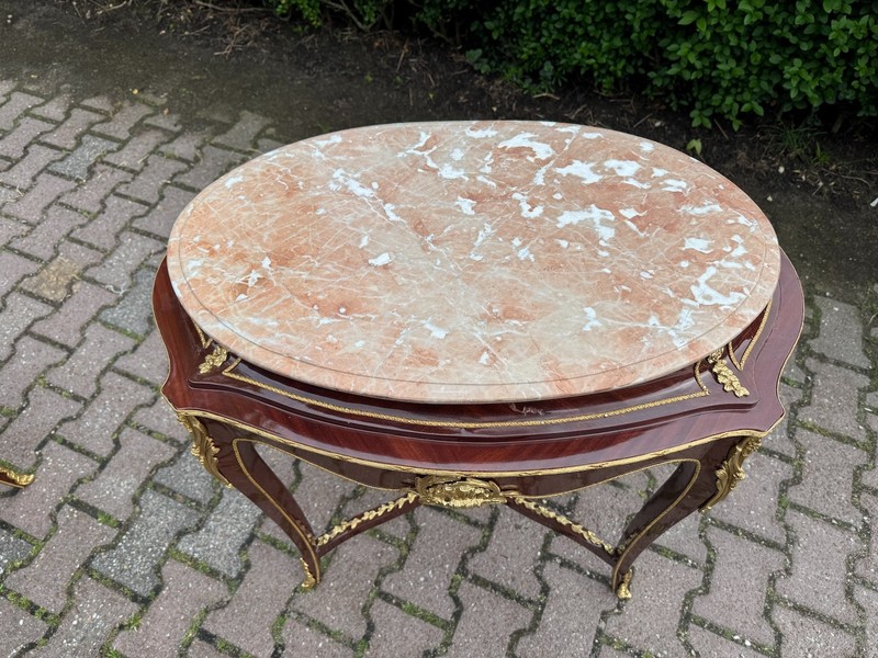 Side Tables French Louis XVI Early 20th C Mahogany Bronze Pink Marble Pair gallery