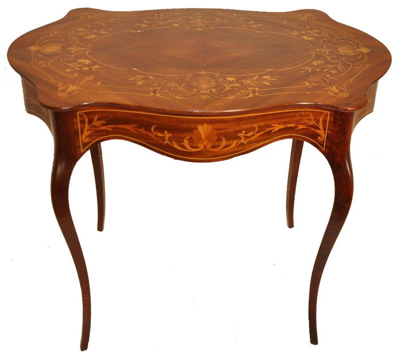 Gorgeous French Mahogany Inlaid Marquetry Parlor Center Table, 19th Century