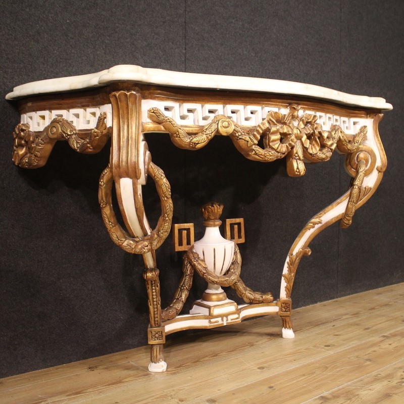 Console lacquered gilded wood marble 20th century furniture style Louis XV 900 gallery