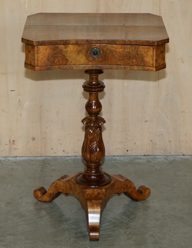 EXQUISITE QUALITY WILLIAM IV CIRCA 1830 BURR WALNUT SIDE END WORK SEWING TABLE gallery