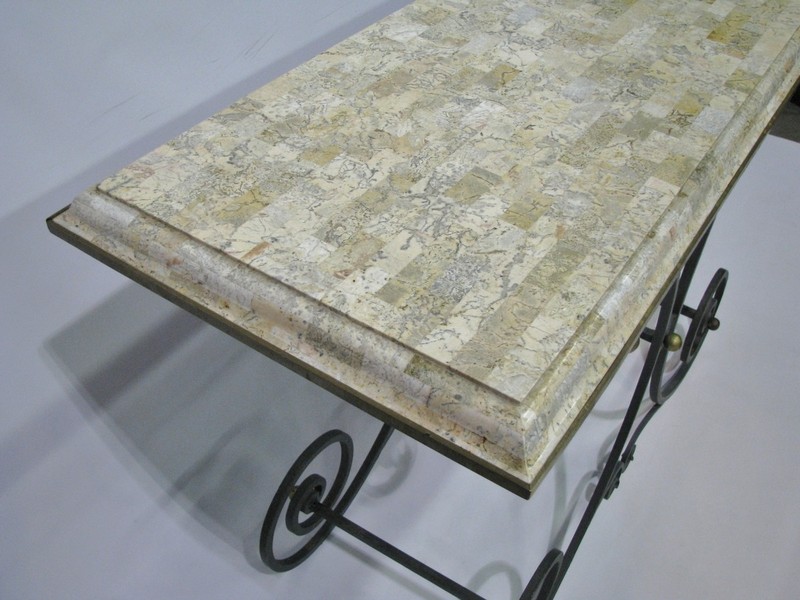 Maitland Smith Iron Baker's Table With Tesselated Stone Top; Nr. Mint to Mint gallery