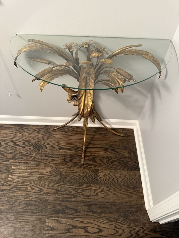 Italian Hollywood Regency Gilt Metal Flowers Wall Table/Hans Kogl gallery