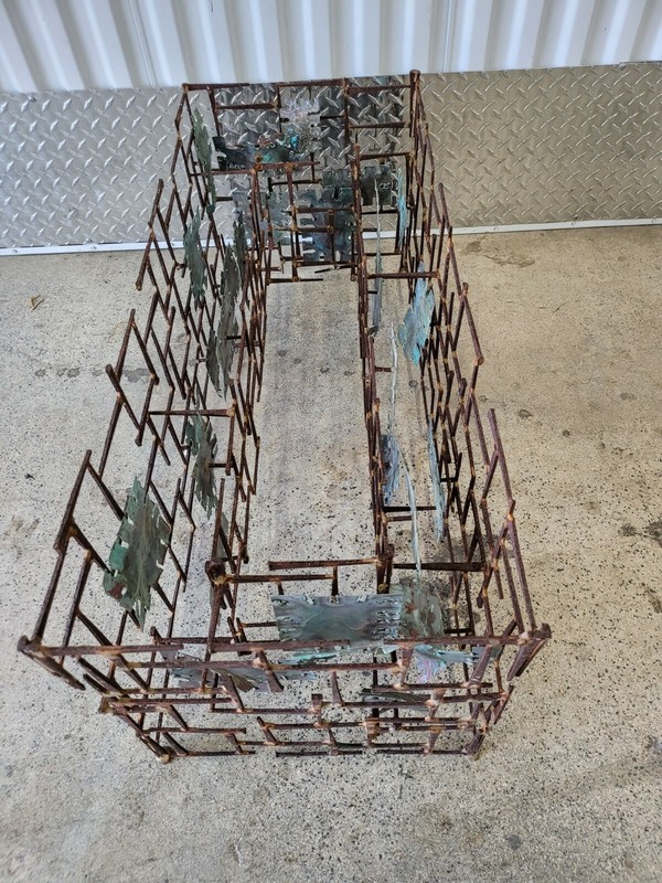 70'S SILAS SEANDEL WELDED NAIL AND COPPER CUT OUT COFFEE TABLE SIGNED NO GLASS gallery