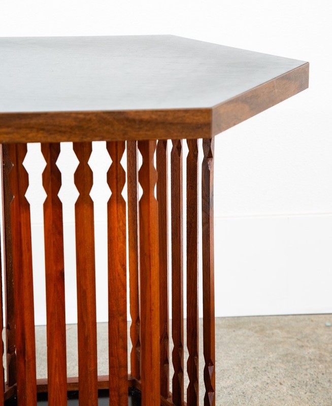 Mid Century Modern End Table Side Hexagon Arthur Umanoff Walnut Black Sculptural gallery