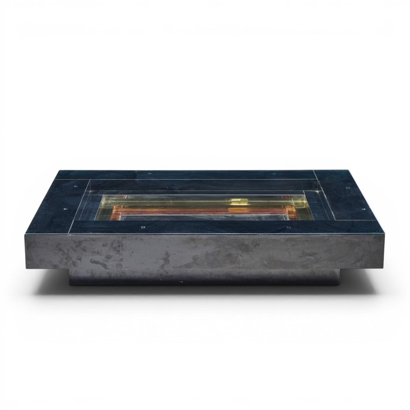 Alain Delon for Maison Jansen Mid Century Brass, Chrome, Lacquered Coffee Table gallery