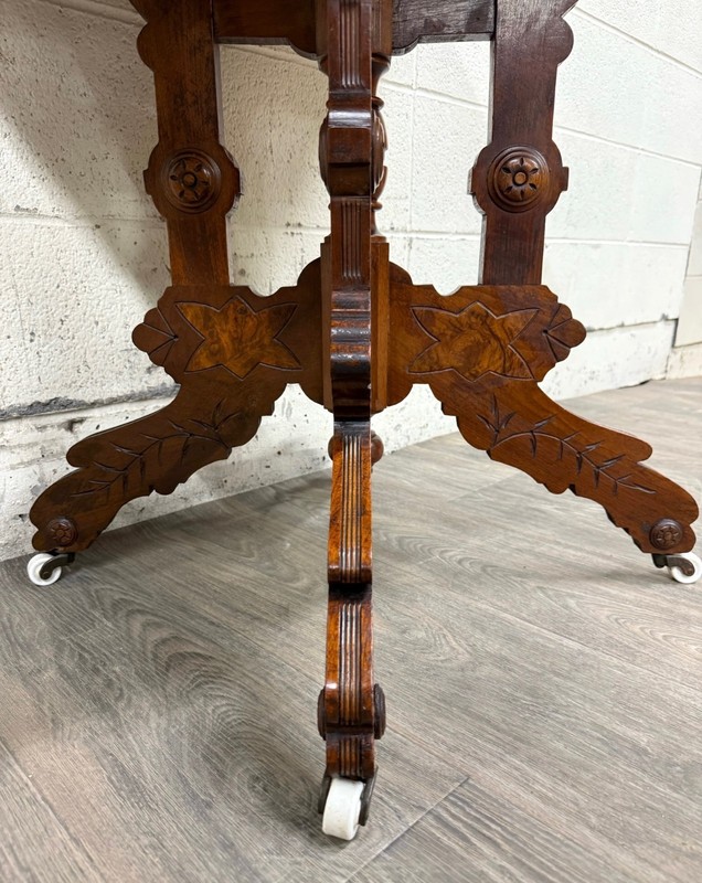 Antique Victorian Eastlake Marble Top Walnut Parlor Table gallery