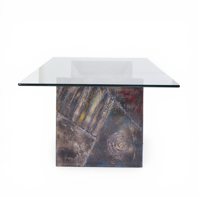Paul Evans for Directional PE13 Mid Century Bronzed Steel and Glass Coffee Table gallery